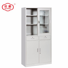 Half glass sliding door office storage cupboard / glass & iron sliding door steel cabinet